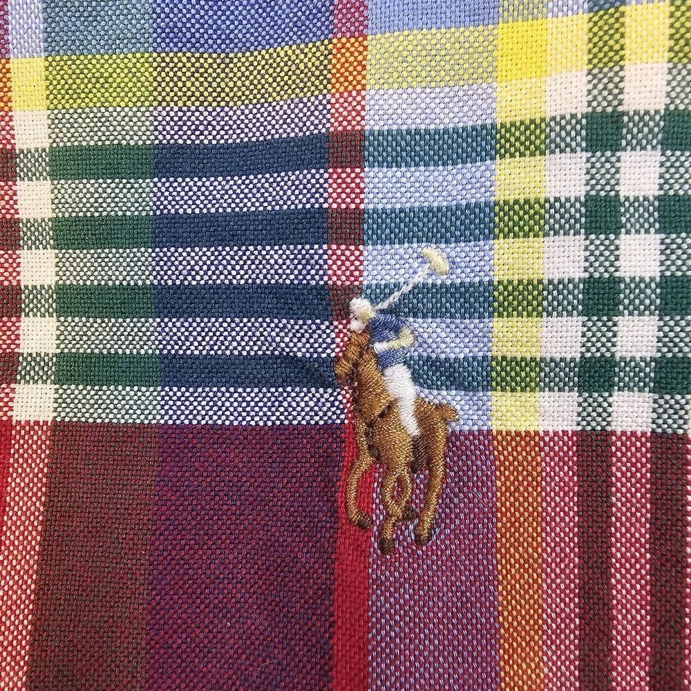 Ralph Lauren Slim Fit Madras Patchwork Plaid Button Down Shirt Mens Large Cotton
